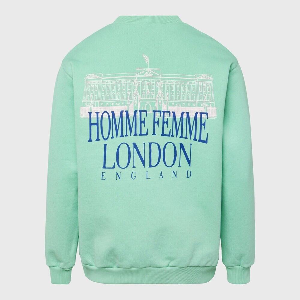 HOMME + FEMME NWT EMBROIDERED ROYAL CREST CREWNECK GREEN MSRP $198 Large *NEW*